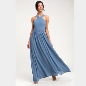 Lulús Women's Air of Romance Slate Blue Maxi Dress Medium